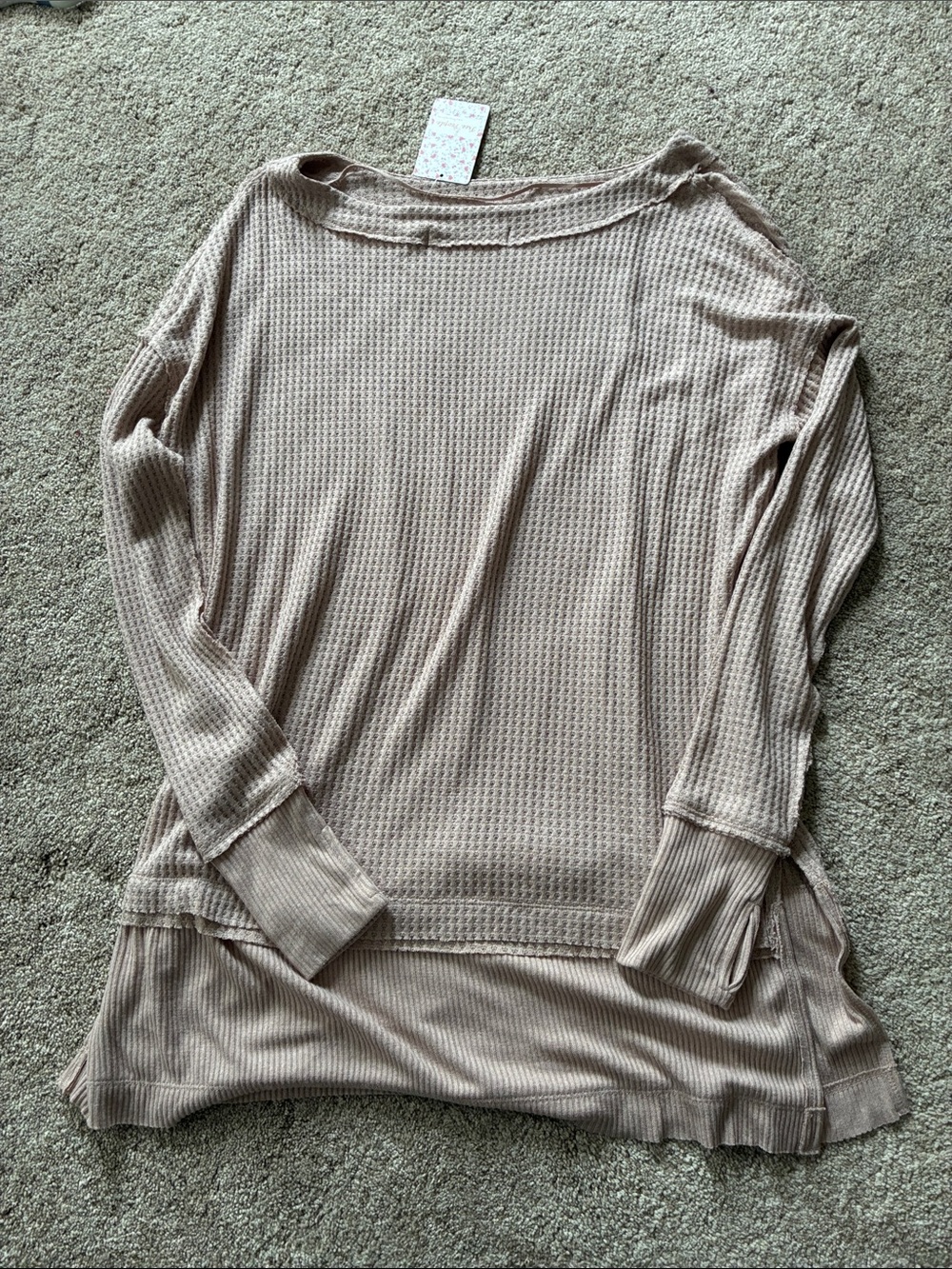 Free People Waffle Knit Long Sleeve Top in Taupe